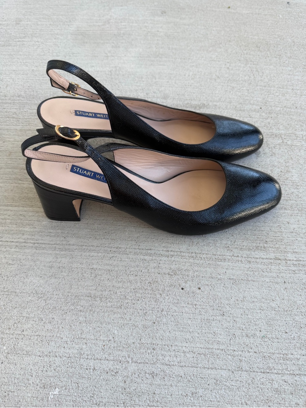 Stuart Weitzman Black Textured Patent Leather Slingback Heels Size 9 Made Spain